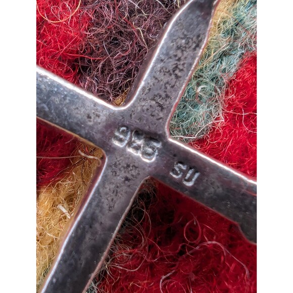 Vintage Sterling Southwestern Inlay Cross Necklace: Religious Gift - Picture 12 of 14